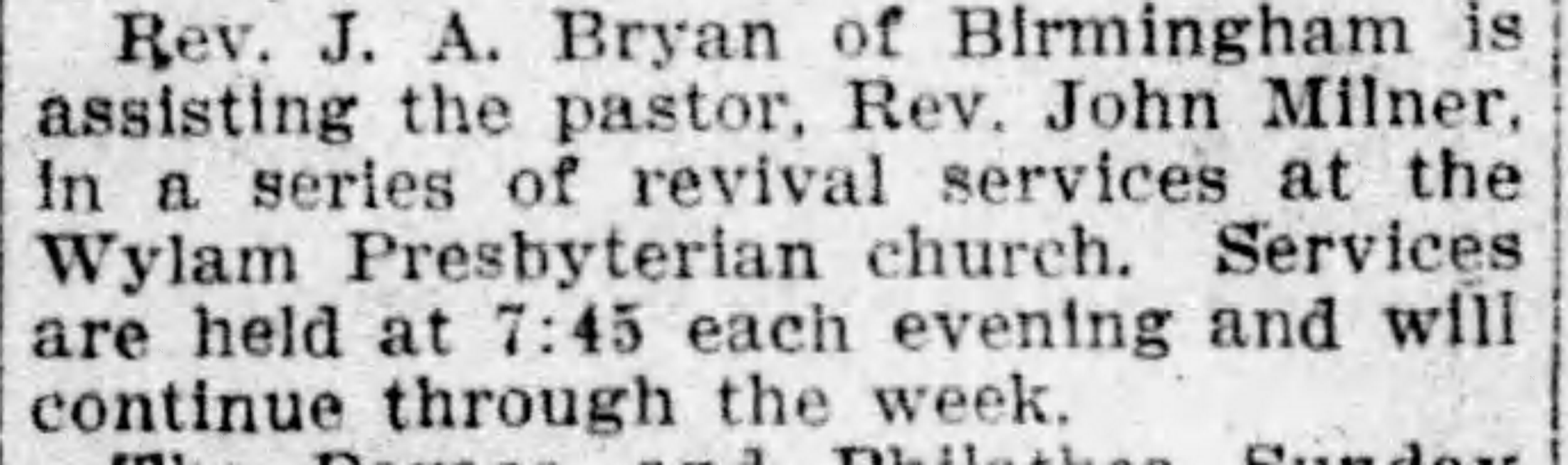 Services at Wylam Presbyterian